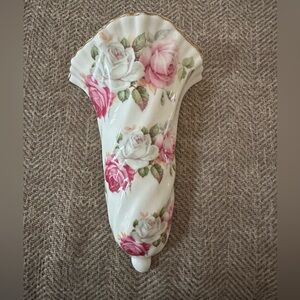 Vintage Cottage Core Chic Chintz Pink Rose Floral Porcelain Wall Pocket Vase